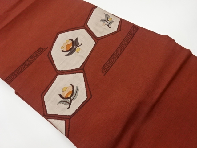 JAPANESE KIMONO / VINTAGE NAGOYA OBI / WOVEN FLORAL PLANTS & KIKKO